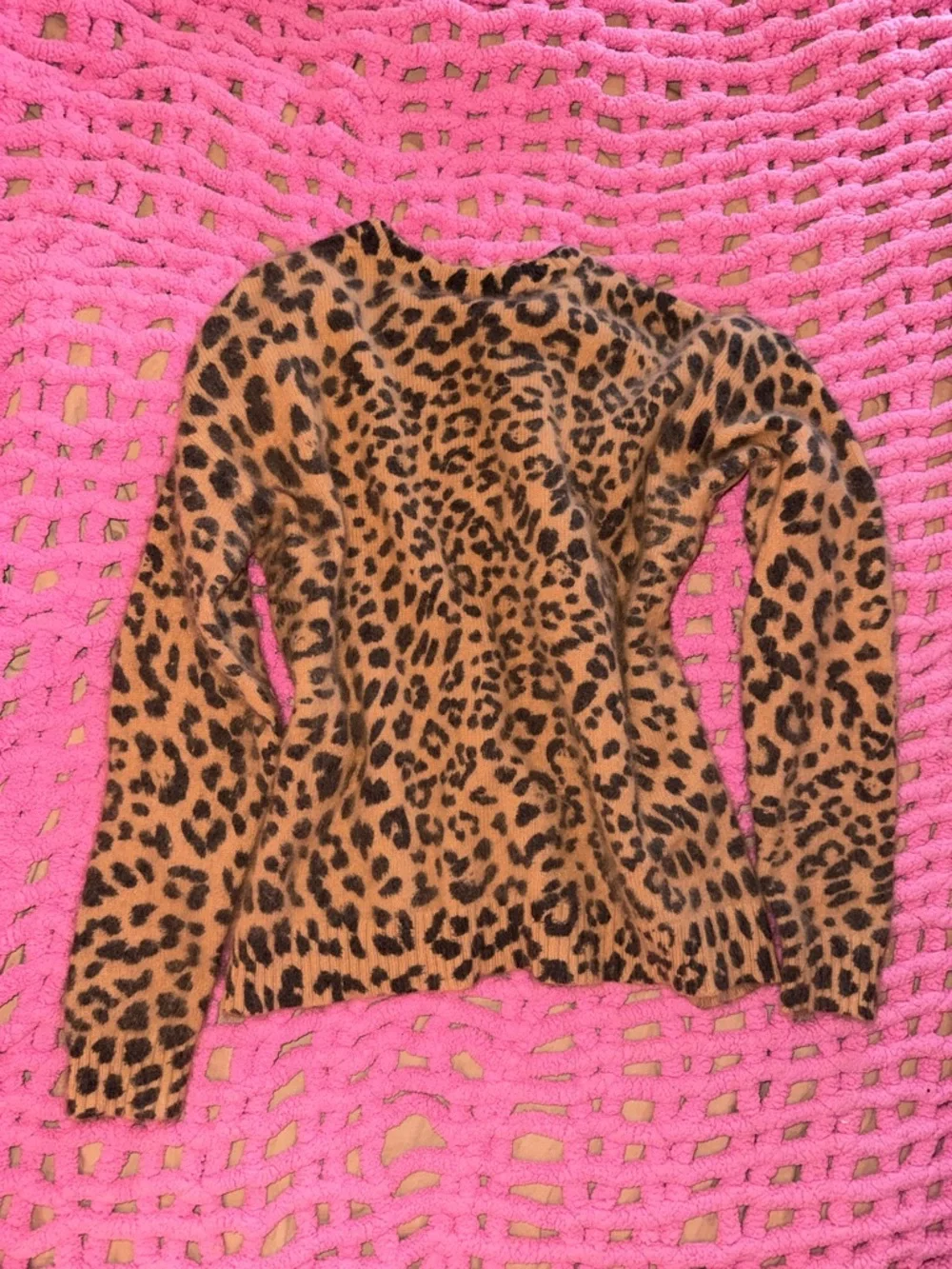Michael Kors Leopard Print V-Neck Angora Rabbit Hair Sweater - Brown & Black